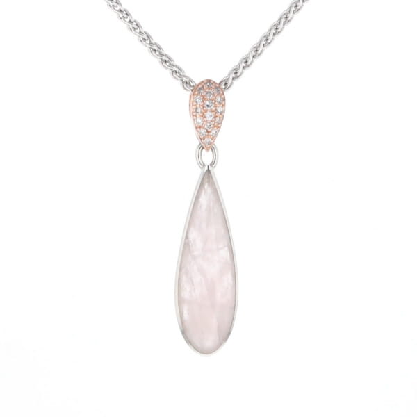 Rose Quartz Teardrop Inlaid Pendant with .11ctw diamonds