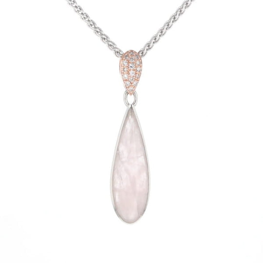 Rose Quartz Teardrop Inlaid Pendant with .11ctw diamonds