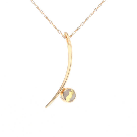 Gold Quartz Necklace Round Inlay Curved Bar Design Pendant