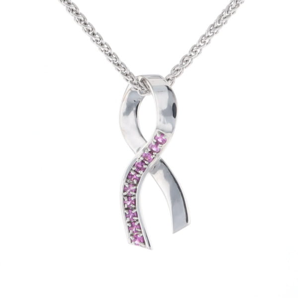 Pink Sapphire Breast Cancer Ribbon Pendant