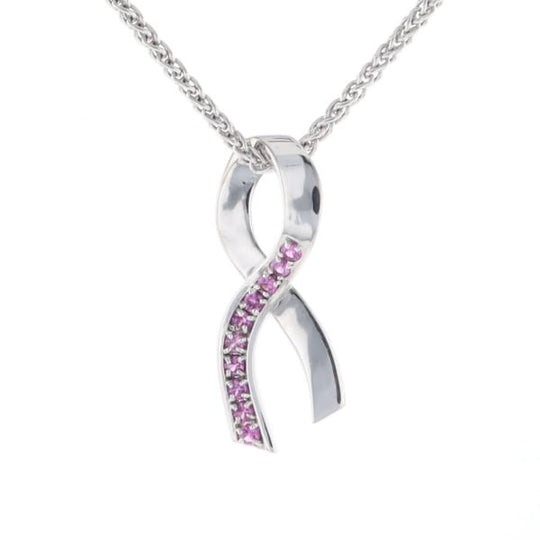 Pink Sapphire Breast Cancer Ribbon Pendant