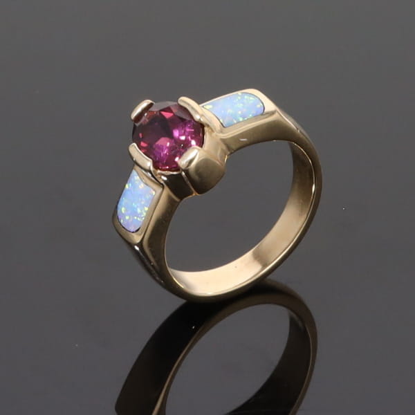 Opal Rings 2 Section Inlaid Design with Oval Pink Tourmaline