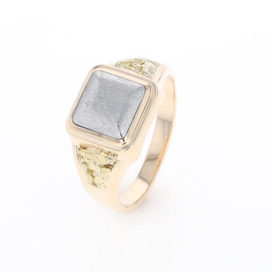 Meteorite Ring Square Inlaid Center Design with Natural Nugget Sides