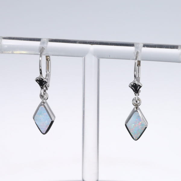 Opal Earrings Diamond Shape Inlaid Design Lever Backs