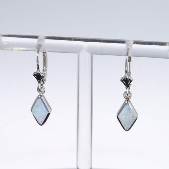 Opal Earrings Diamond Shape Inlaid Design Lever Backs