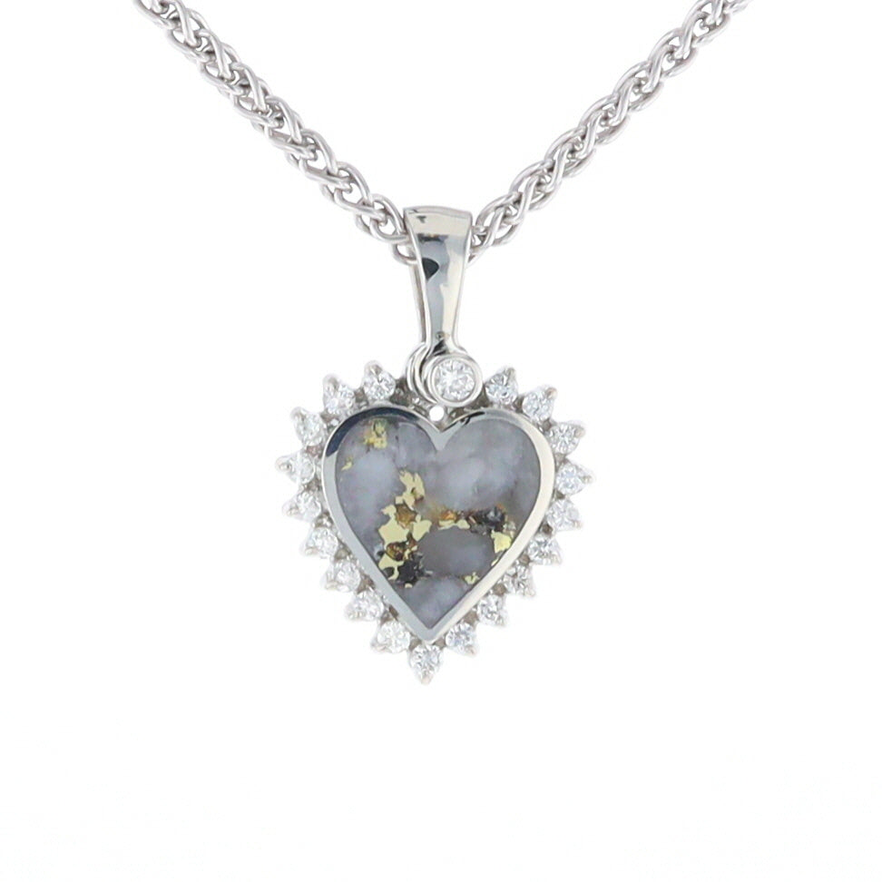 G2 Gold Quartz Pendant Heart Inlaid .21ctw Diamond Halo Design Pendant