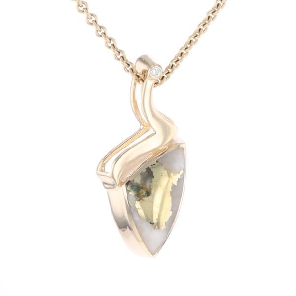 Gold Quartz Triangulare Inlaid Pendant with Diamond Accent