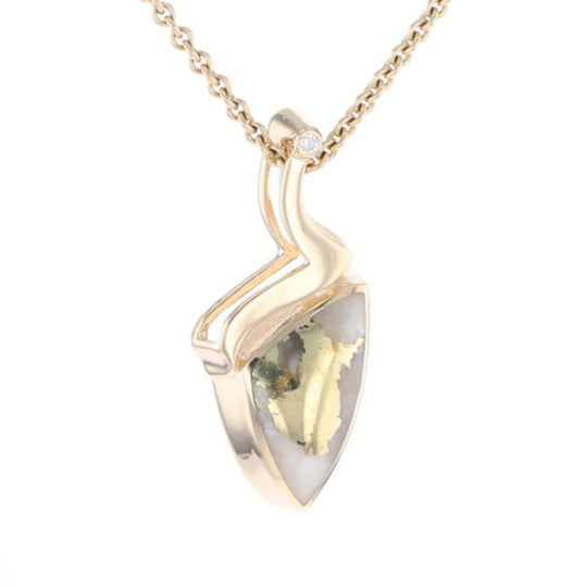 Gold Quartz Triangulare Inlaid Pendant with Diamond Accent