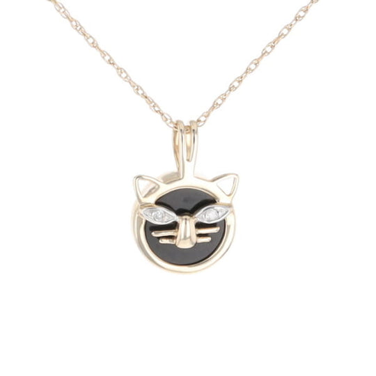 Onyx Cat Pendant with Diamond Eyes