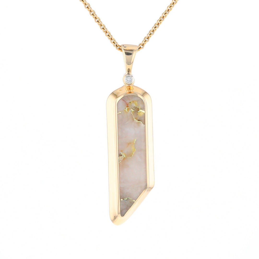 Gold Quartz Long Geometric Inlaid Pendant