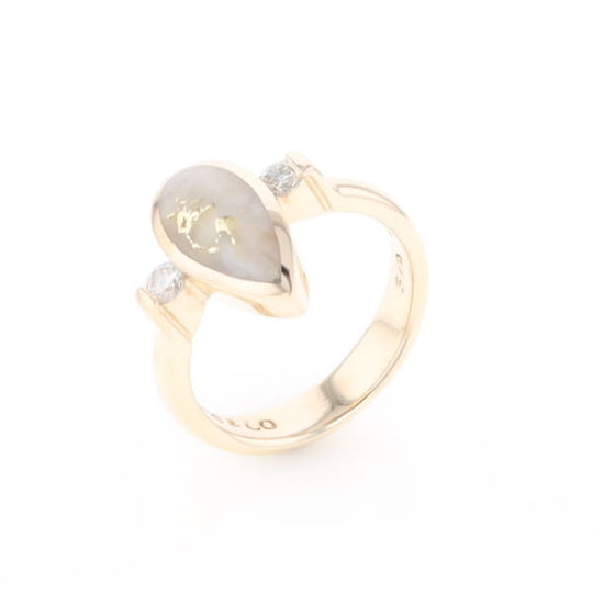 Gold Quartz Ring Pear Shape Inlaid with .18ctw Round Diamonds