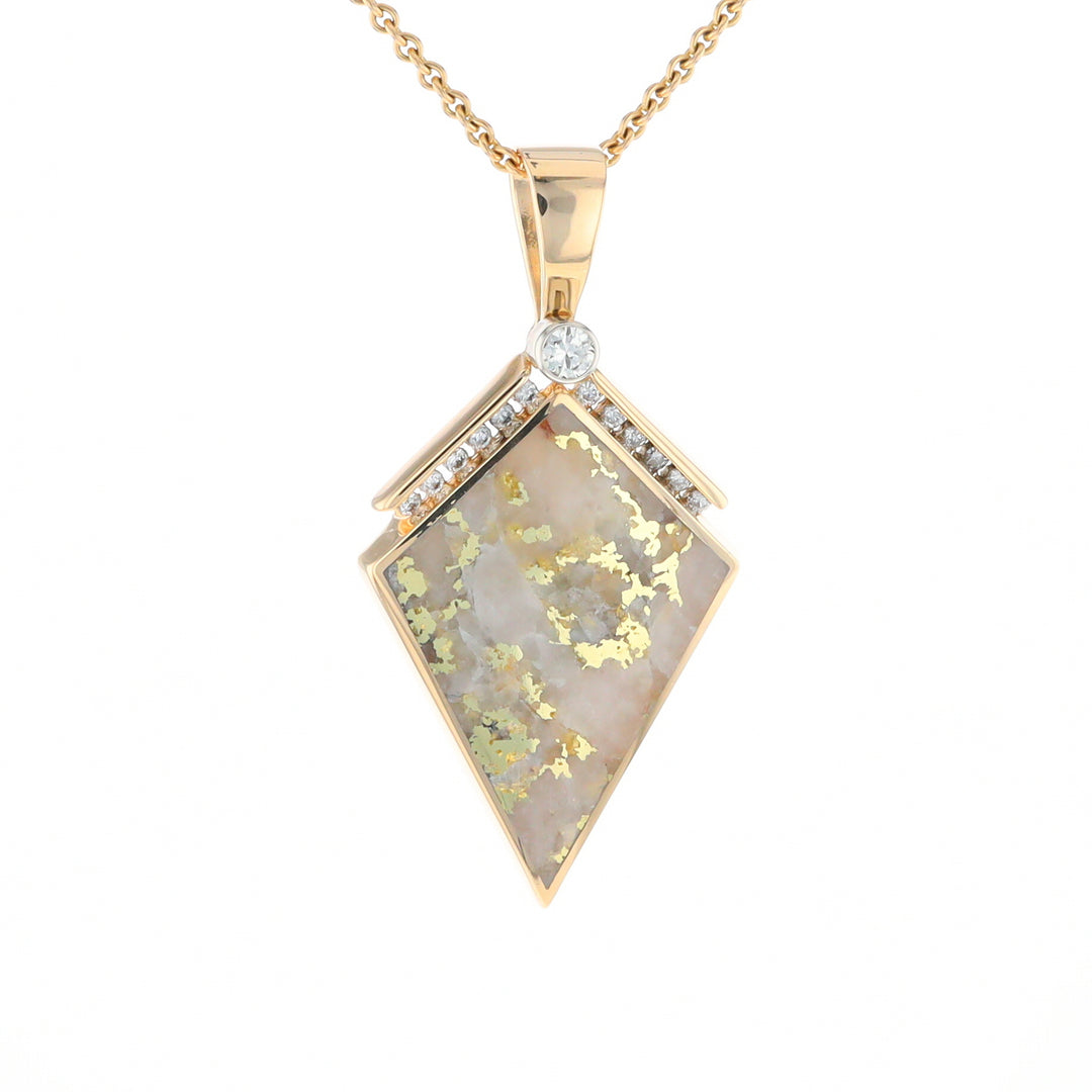 Gold Quartz Kite Shape Inlaid Pendant with .27ctw Diamonds