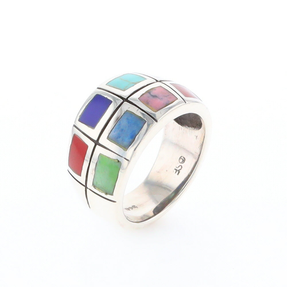 Native Silver Multi Stone Inlaid Ring