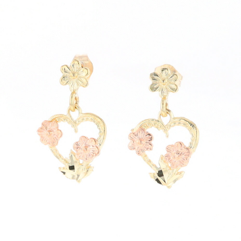 Black Hills Gold Heart & Flower Drop Earrings