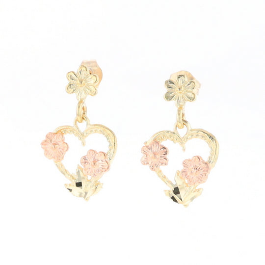 Black Hills Gold Heart & Flower Drop Earrings