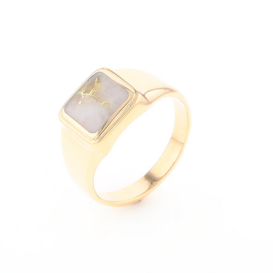 Gold Quartz Ring Square Inlaid Design