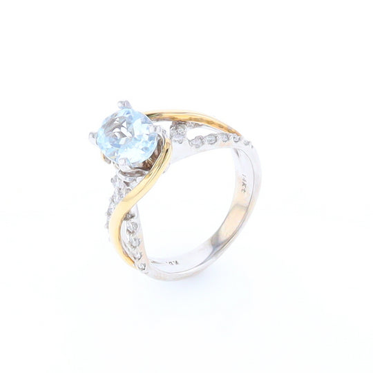 Aquamarine Two-Tone Diamond Twist Ring