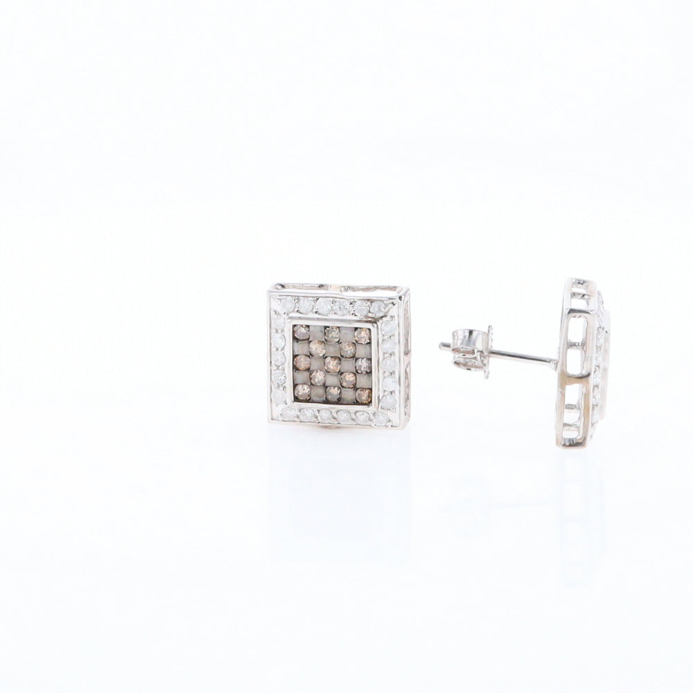 Square White & Chocolate Diamond Earrings