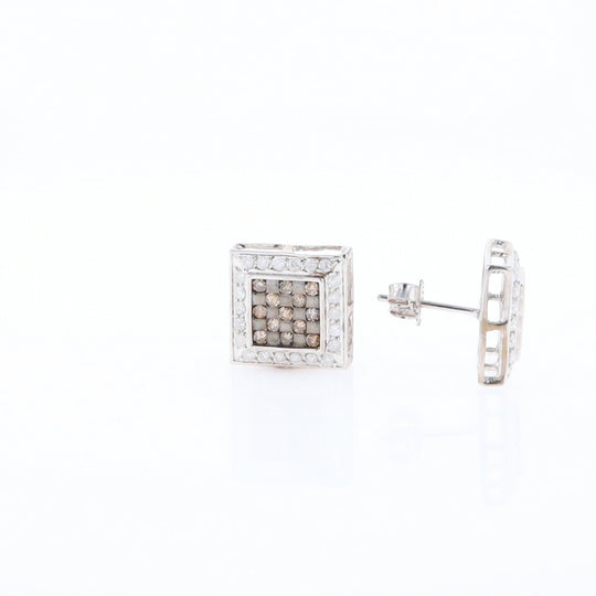 Square White & Chocolate Diamond Earrings