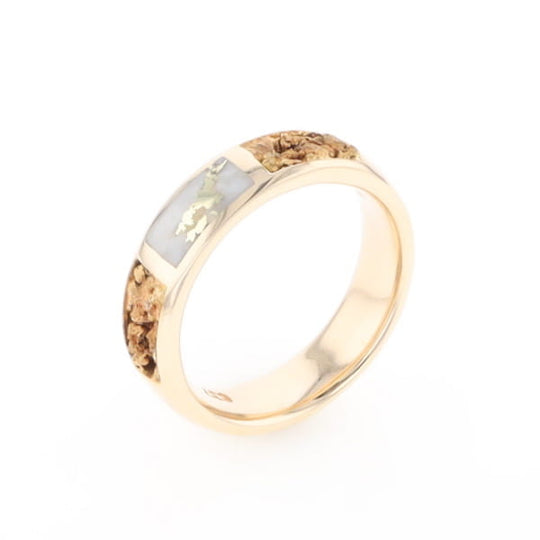 G1 Gold Quartz Ring Inlaid Center Natural Nugget Sides Band