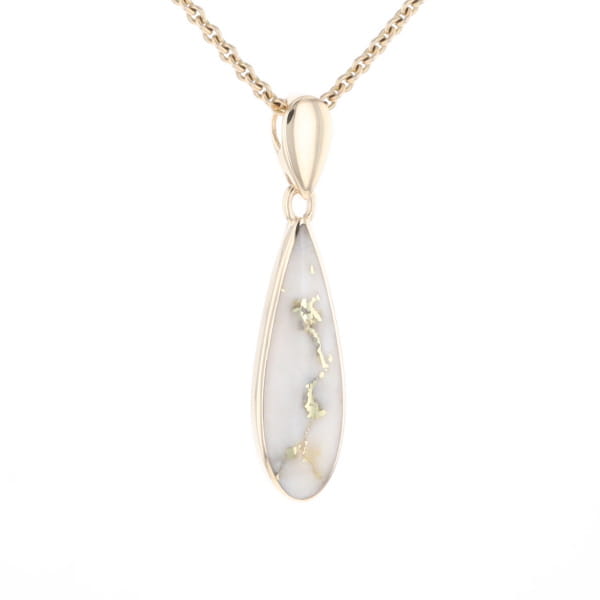 Gold Quartz Pendant Tear Drop Inlaid Design G1