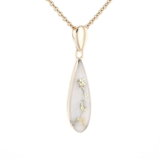 Gold Quartz Pendant Tear Drop Inlaid Design G1