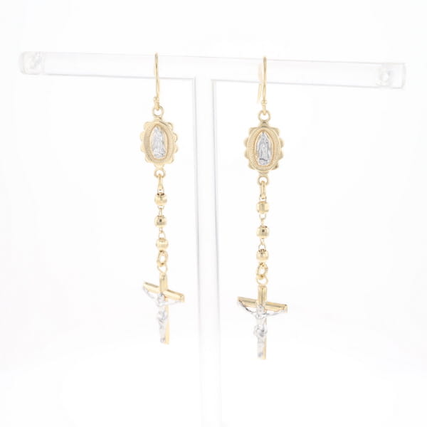 Gold Plated Virgin Mary and Crucifix Dangle Earrings