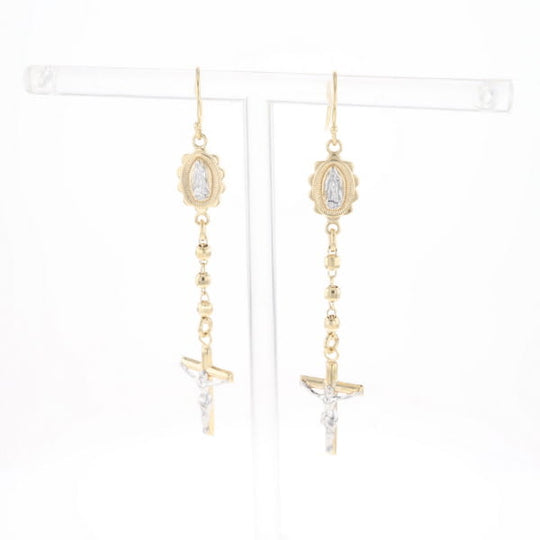 Gold Plated Virgin Mary and Crucifix Dangle Earrings