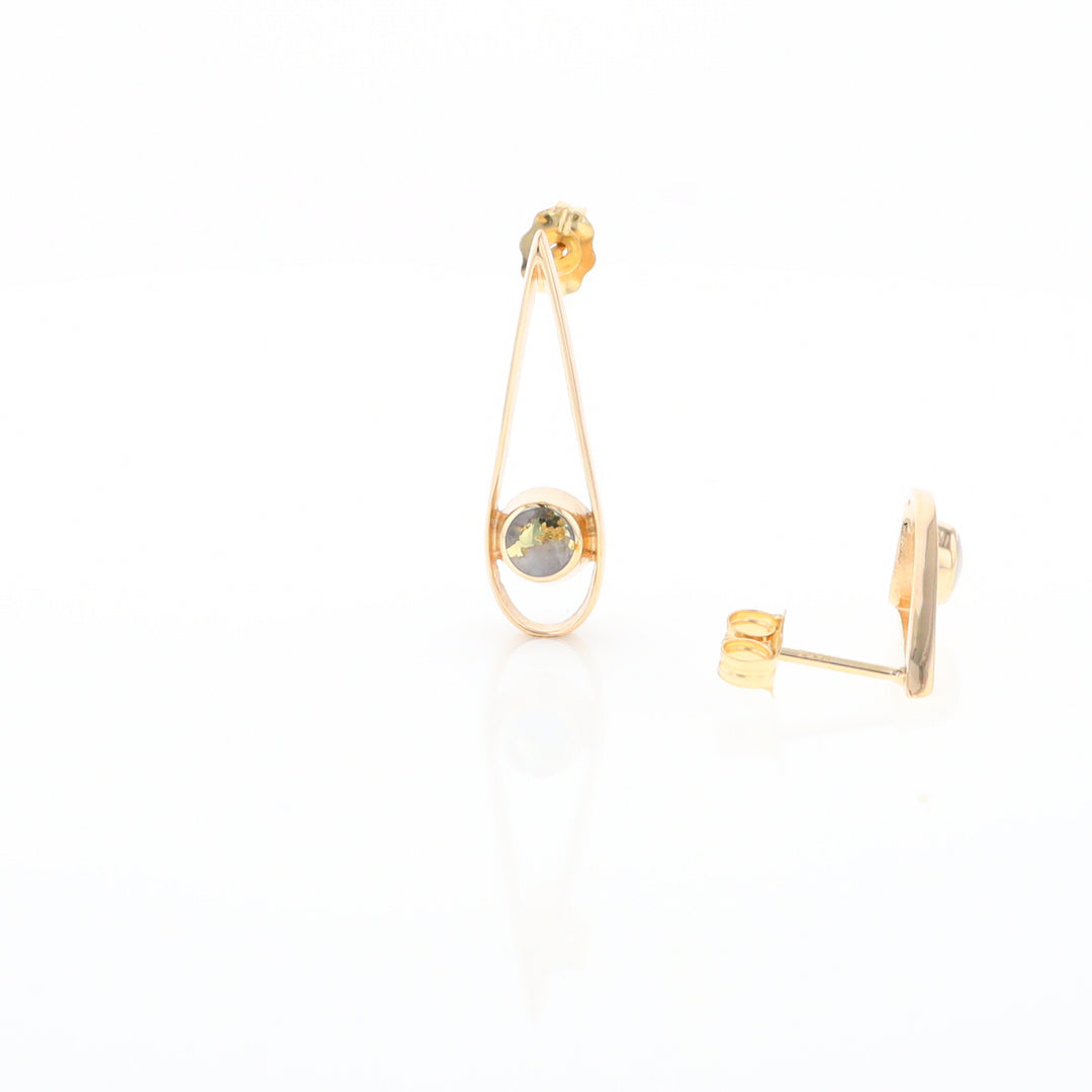 Gold Quartz Round Inlaid Teardrop Earrings - G2