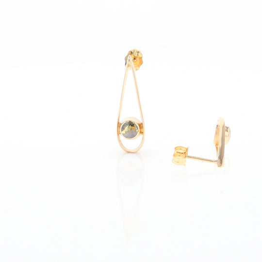 Gold Quartz Round Inlaid Teardrop Earrings - G2