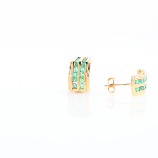 Semi-Hoop Channel Emerald Earrings