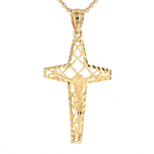 Gold Mesh Crucifix Pendant