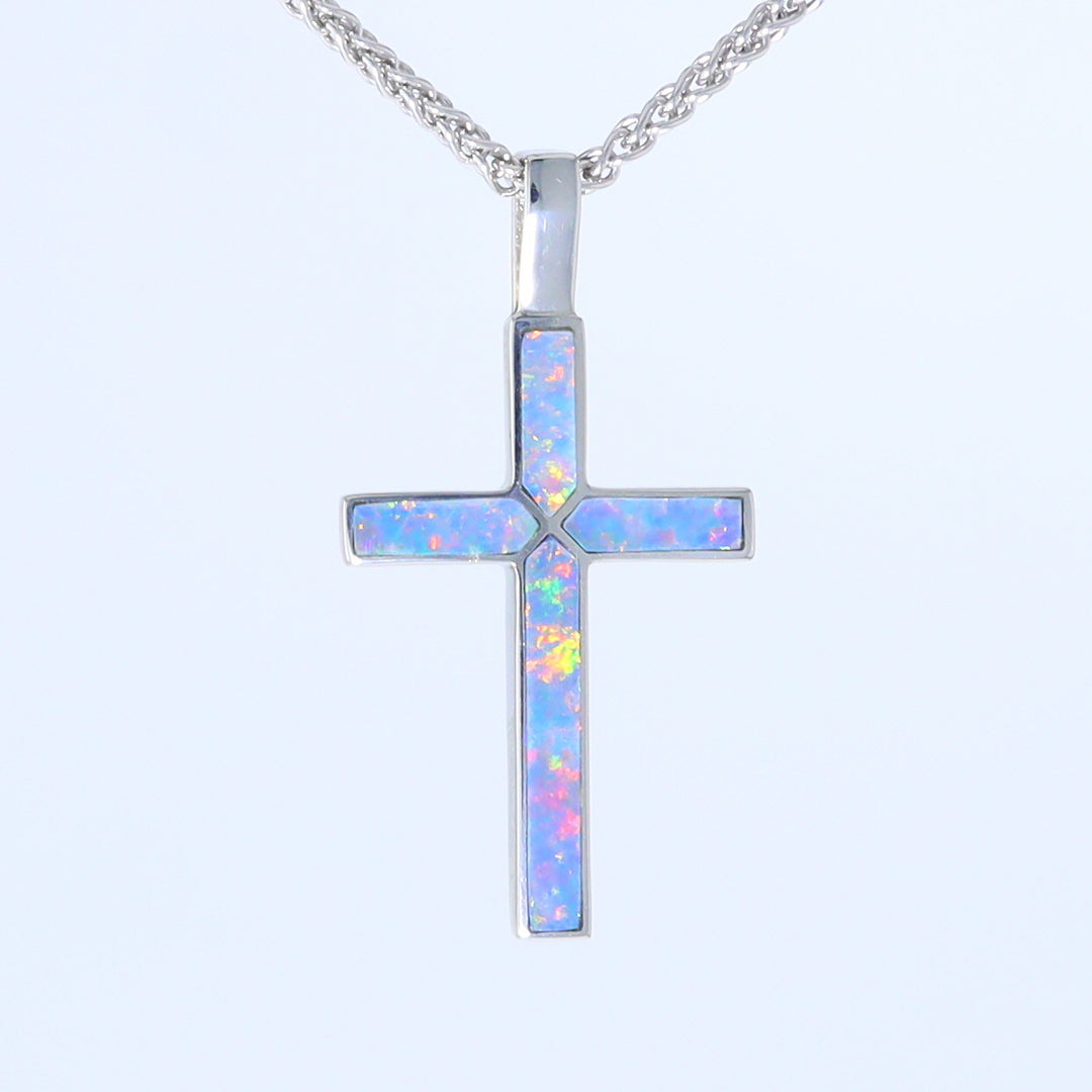 Opal Pendant 4 Section Inlaid Cross