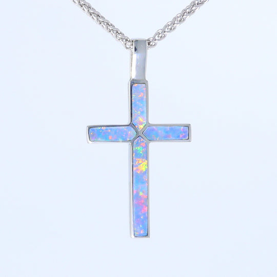 Opal Pendant 4 Section Inlaid Cross