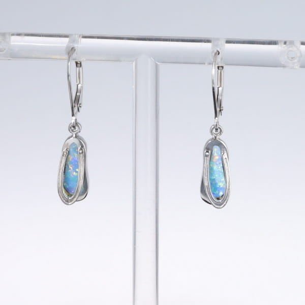 Opal Earrings Sandal Inlaid Design Lever Backs