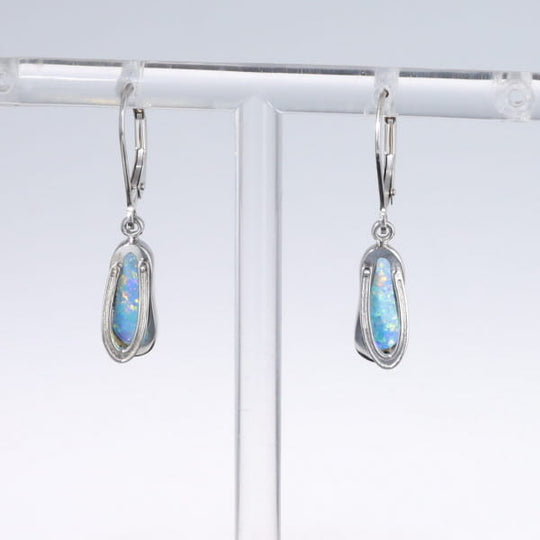 Opal Earrings Sandal Inlaid Design Lever Backs