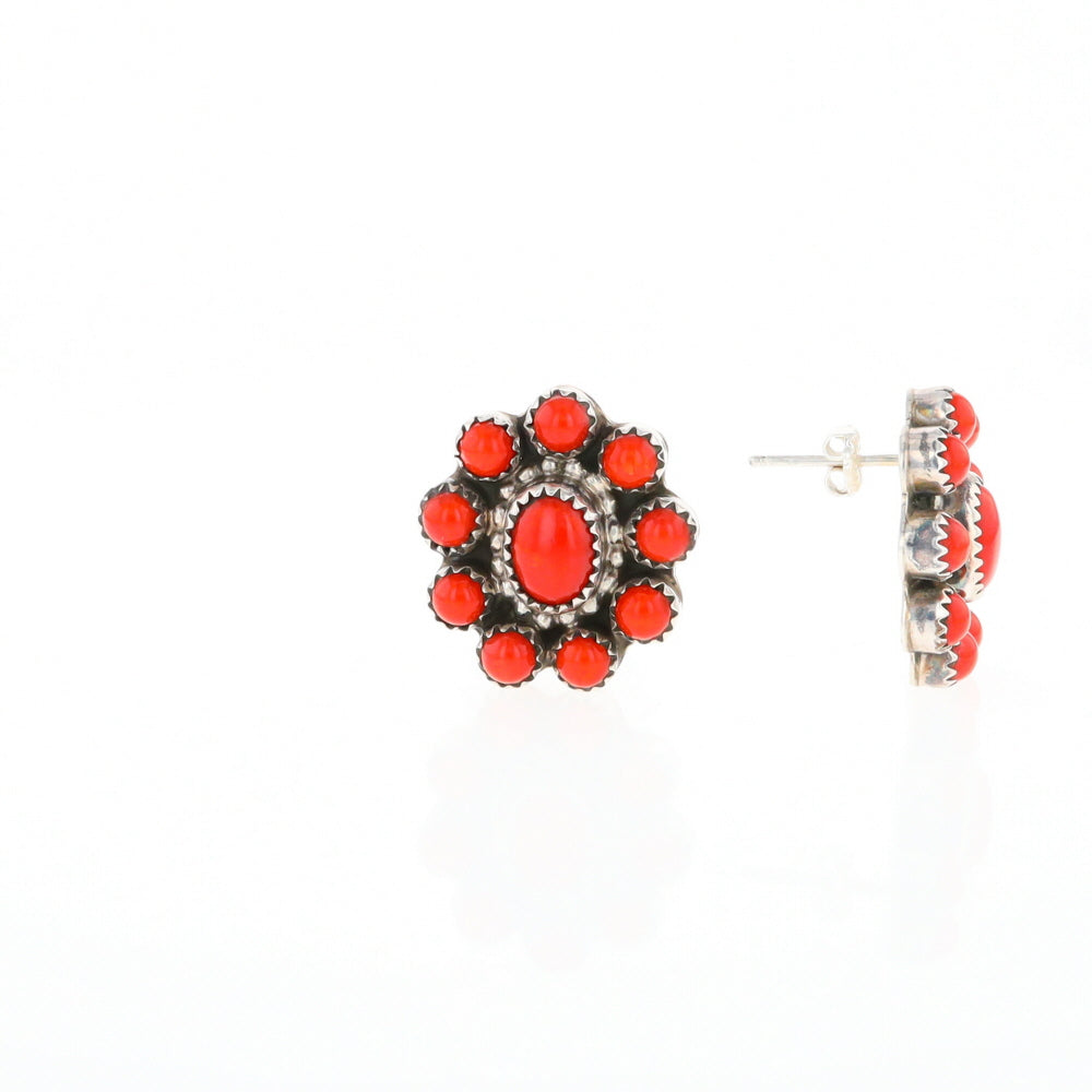 Coral Cluster Flower Stud Earrings