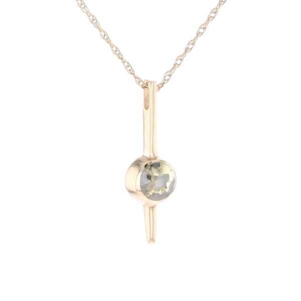 Gold Quartz Necklace Bar Design Round Fine Quality Inlaid Pendant