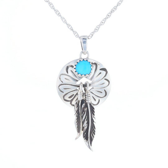 Turquoise Dream Catcher Feather Pendant