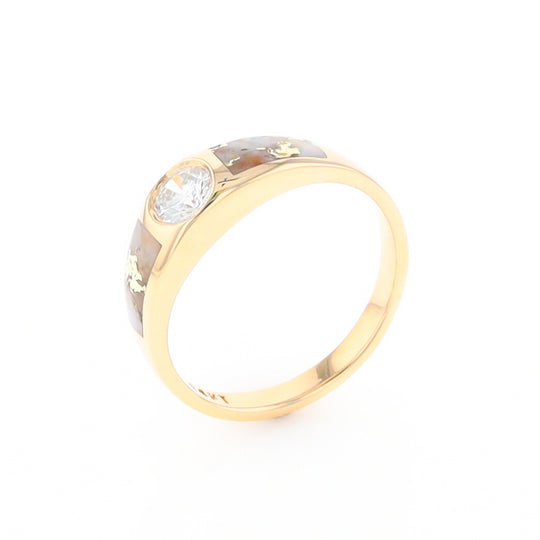 Gold Quartz Ring Double Sided Inlaid with a .61ct Round Diamond