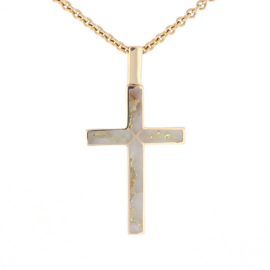 Gold Quartz Pendant 4 Section Inlaid Cross Pendant