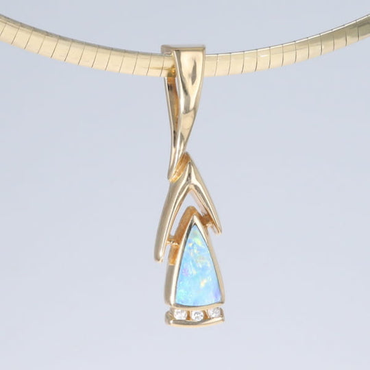 Opal Pendant Triangle Inlaid Design with .06ctw Round Diamonds