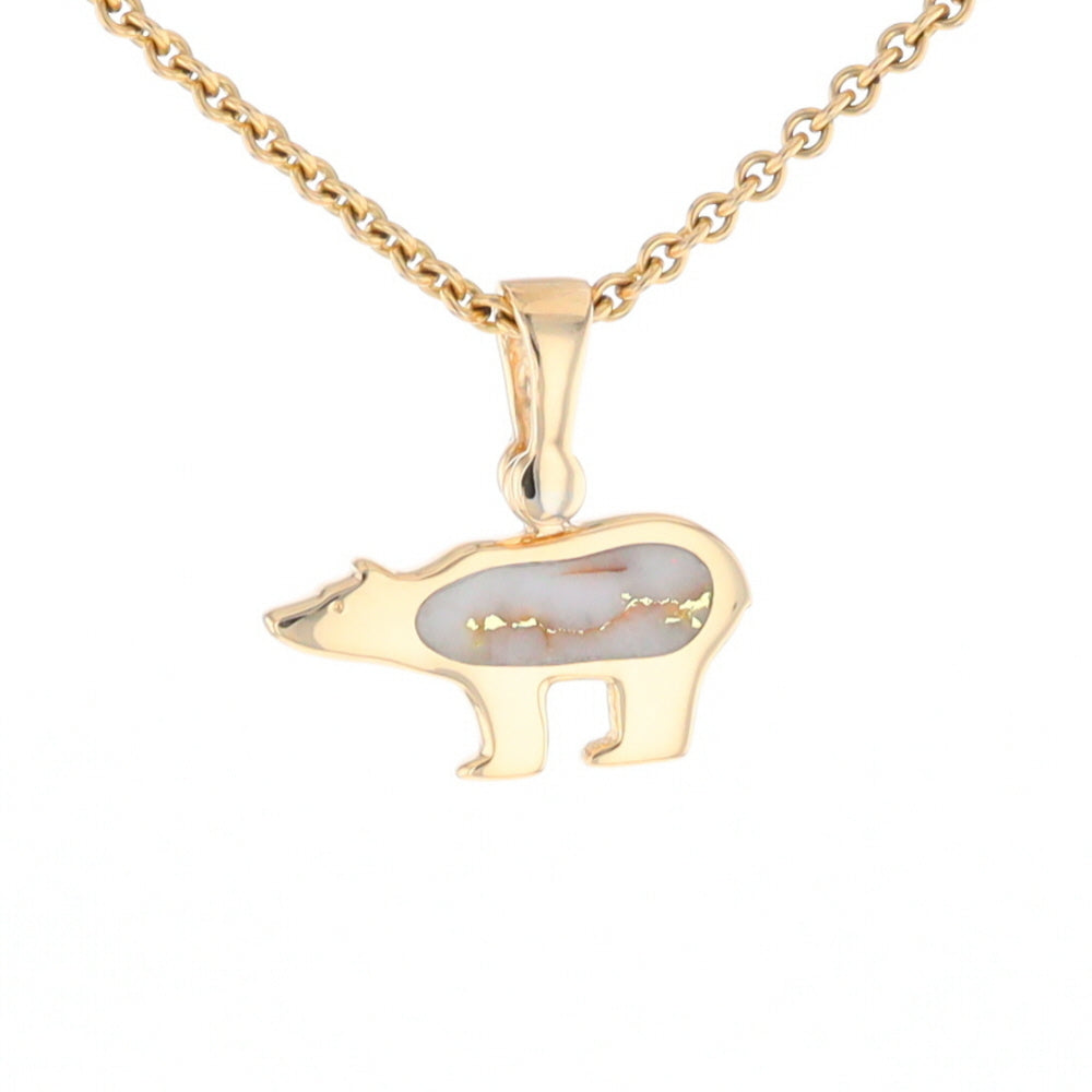 Gold Quartz Inlaid Polar Bear Pendant