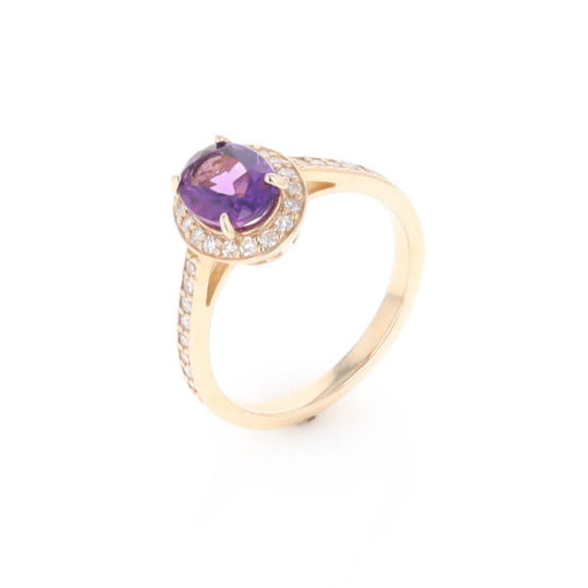 Oval Amethyst with Diamond Halo Ring