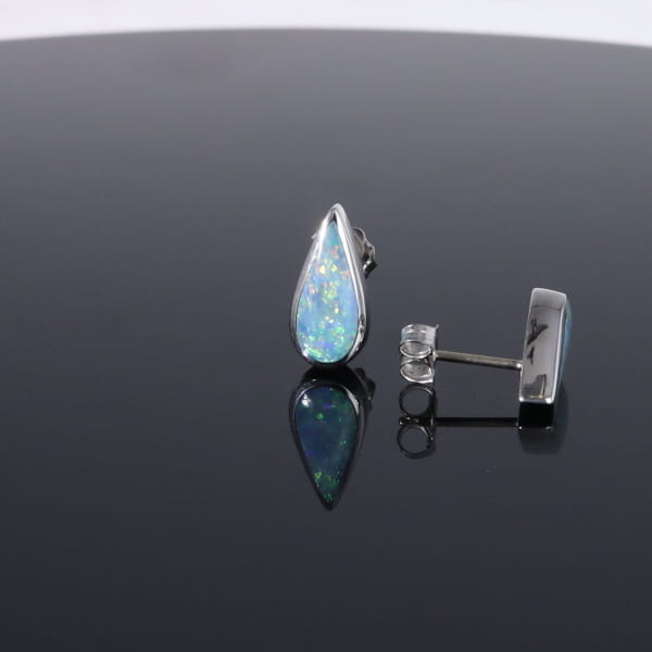 Opal Earrings Tear Drop Inlaid Design Studs