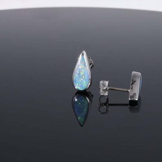 Opal Earrings Tear Drop Inlaid Design Studs