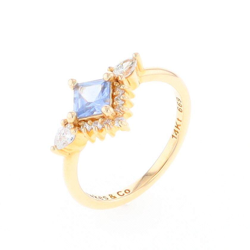 Princess Cut Ceylon Sapphire with Diamond Bottom Edge