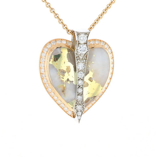 Gold Quartz Necklace Cupid's Revenge .93ctw Diamonds Heart Pendant G2