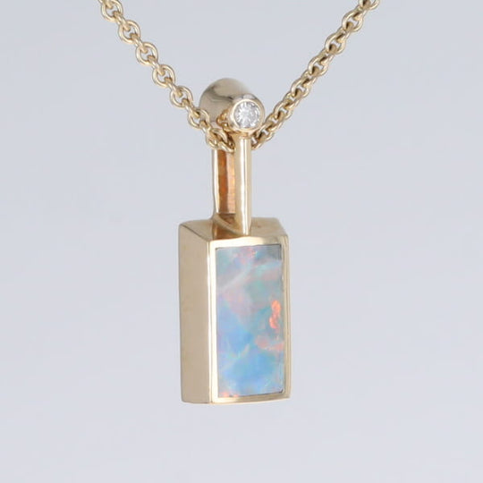 Opal Pendant Rectangle Inlaid Design with .04ctw Round Diamond