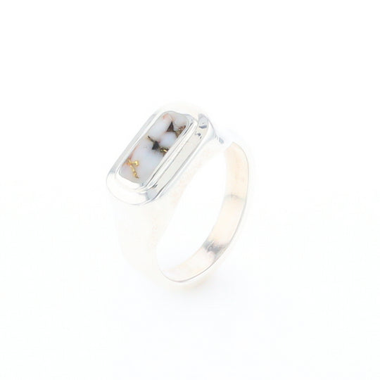 Sterling Silver Gold Quartz Inlaid Rectangular Ring - G3